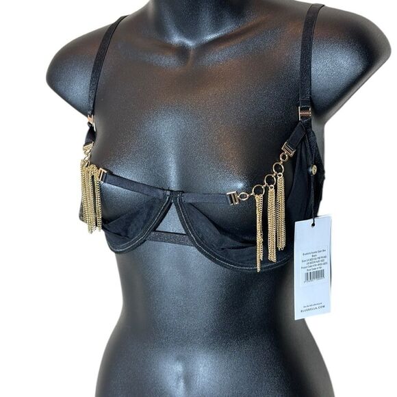 Bluebella women’s 32DD Aurora open bra black/gold underwire chain tassels sexy - Picture 2 of 10